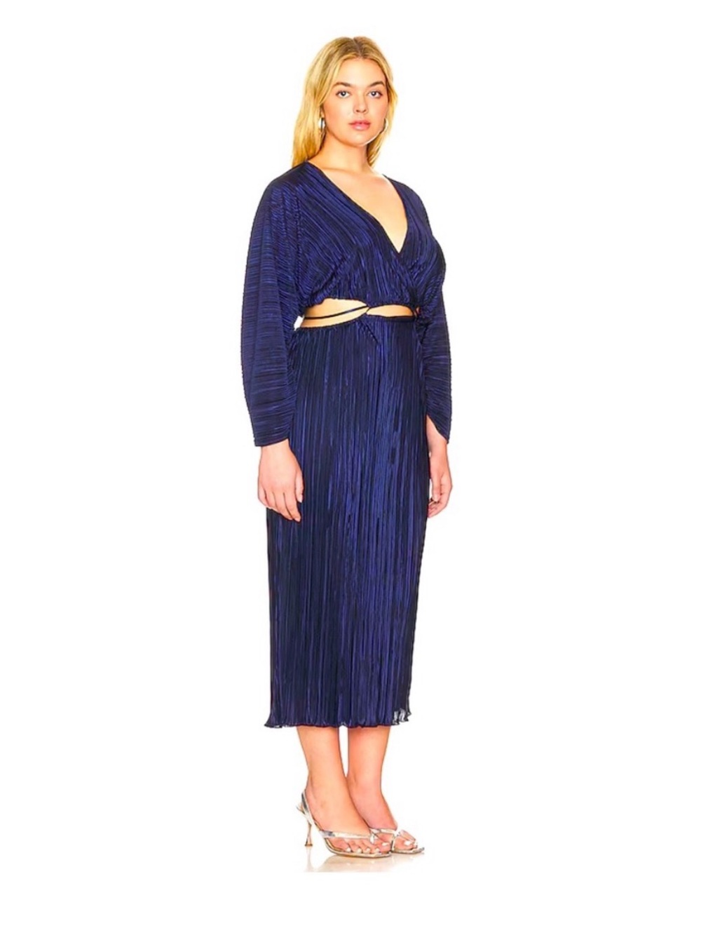 Good American Navy Blue Midi Dress with Cutout Waist